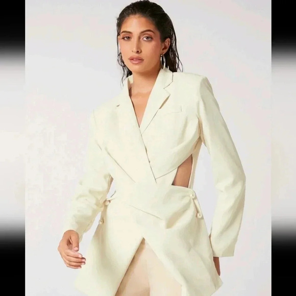 Notched Collar Twist Front Buttoned Detail Blazer Workwear - Picture 4 of 7